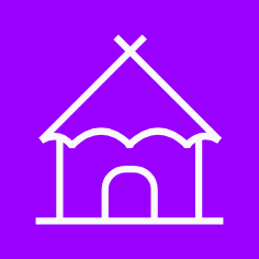 The STEM Hut - Core logo - a purple background with a white line drawing of a hut